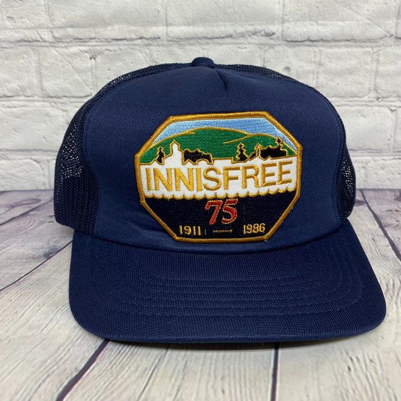 Vintage Hat Cap Snapback Navy Blue INNISFREE 75 Years 1911-1986 - BROKEN SNAPS - Picture 1 of 9